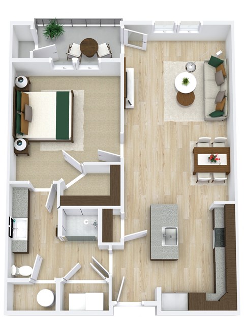 Floor plan for 1 bed, 1 bath, 826 sqft